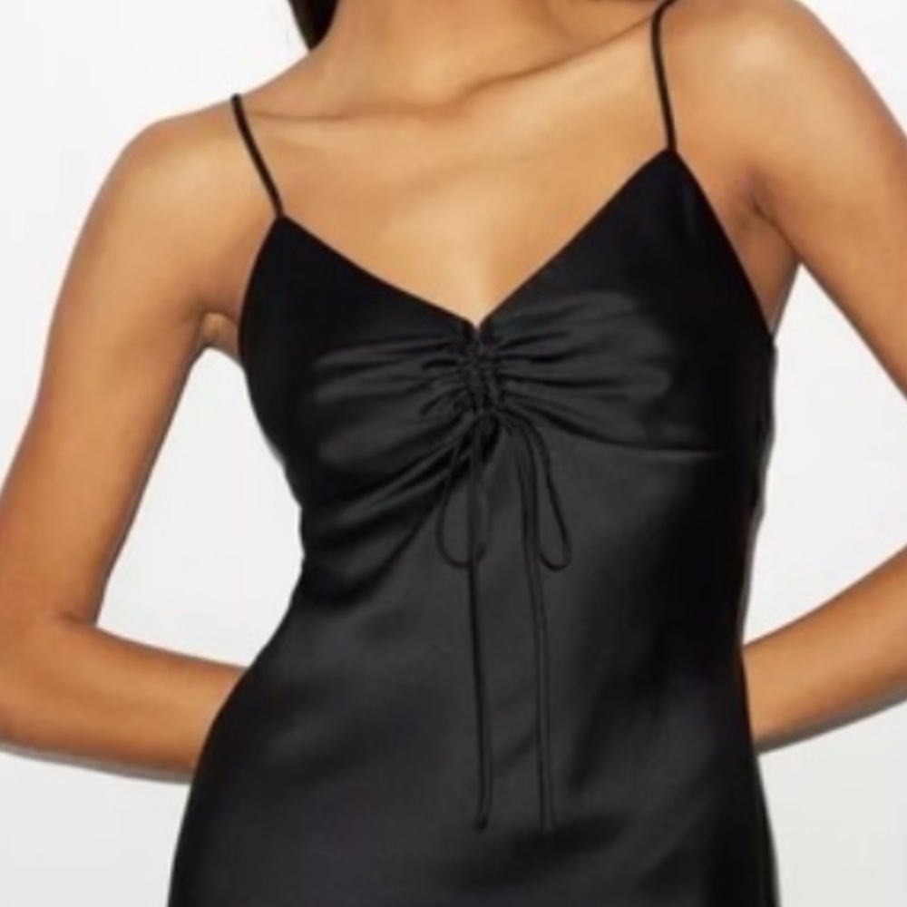 Black satin mini dress